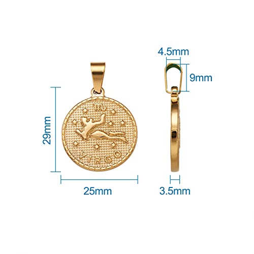 Mega Pet 12pcs Stainless Steel Twelve Constellation Zodiac Sign Pendants Charms Golden Flat Round Horoscope Jewelry Charms for Bracelets Necklaces Jewerly Making - size: 29x25x3.2mm#Twelve Constellation