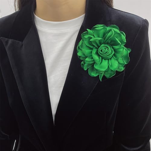Dainty Fabric Rose Flower Large Brooch Lapel Pins Flower Brooches Pin Classic for Wedding Party Dance Banquet for Women Dress Suit Clothes Accessories Jewelry 100mm - color: Bottle Green