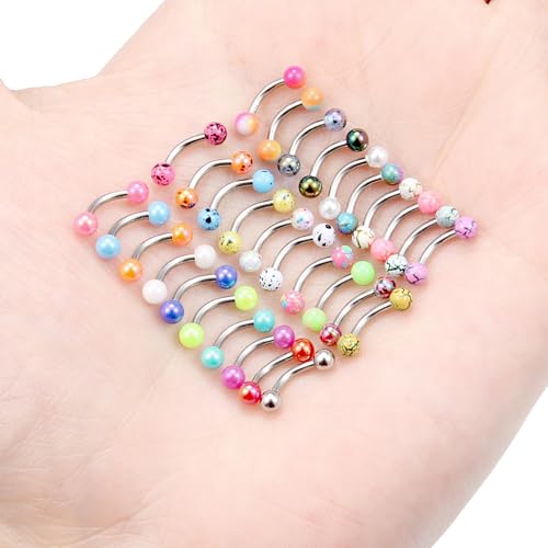 Eyebrow Piercing Jewelry 16G Stainless Surgical Steel Curved Barbell Eyebrow Ring Vertical Labret Lip Jewelry Rook Daith Earrings Piercing Jewelry for Women Men 6mm/8mm/10mm 16 Gauge - color: 6MM-Mix Color