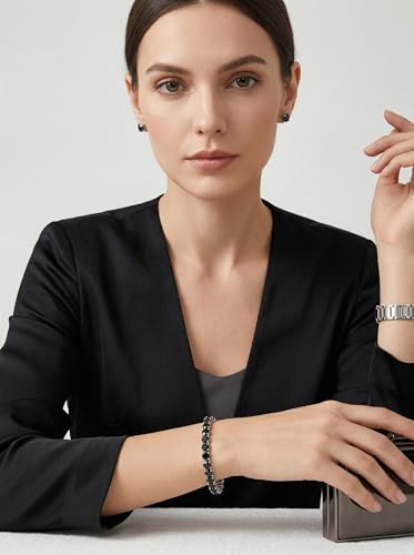 TOPGRILLZ Tennis Bracelets for Women Men, 1 Row 5 mm Cubic Zirconia Bracelet, Iced out Reverse-Set Stone, Box Clasp Anniversary Fashion Jewelry 7-8 Inches - color: Silver Black