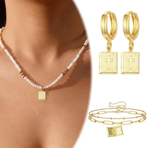 KitBeads 5Pcs Bible Book Charms Brass Gold Plated Religious Photo Frame Locket Pendants for DIY Memorial Necklaces Keychains Jewelry Making Crafts