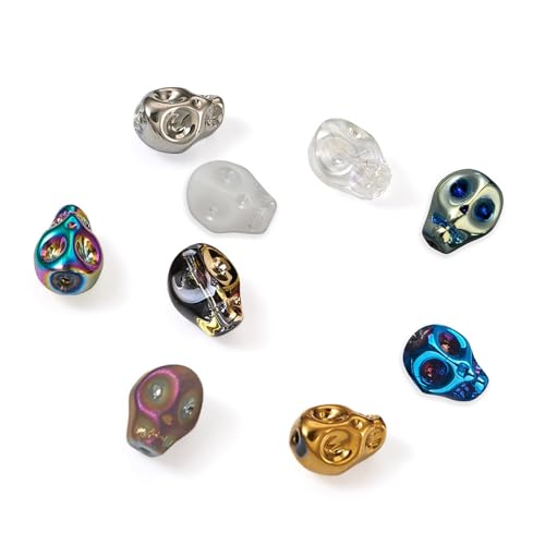 Elecrelive 180Pcs Halloween Skull Beads Skeleton Head Glass Beads 9 Styles Gothic Charms for Necklace Bracelets Earrings Jewelry Making - color: 9 Colors