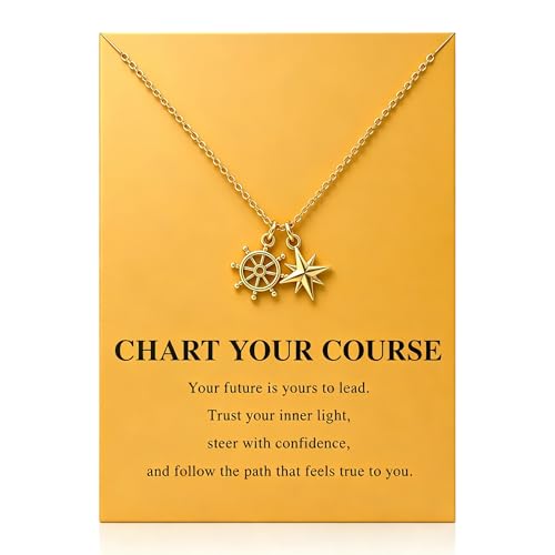 Zealmer Dainty 18K Gold Plated Compass World Map Pendant Necklace Graduation Gift for Friends - color: Set sail