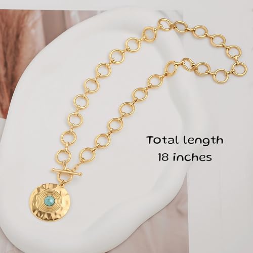 18k Gold Plated Chain Link Necklace for Women, Baroque Pearl/Compass Pendant Necklace - color: Big Medal