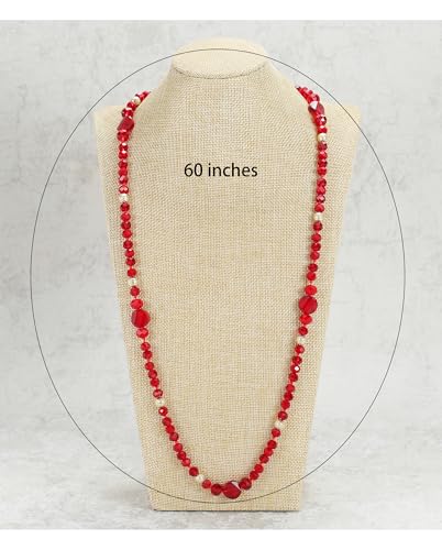 Trendy Infinity Wrap 60’’ Long Statement Necklace, Earrings and Bracelet Set - Hand Knotted Versatile Crystal and Shell Beads Strand Necklace and Chunky Beaded Stretch Bracelet Stack – Jewelry Set Gift for Women - color: Brown