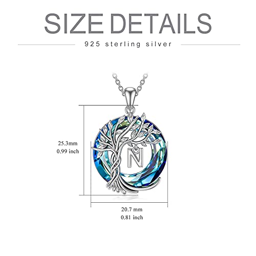 TOUPOP Gifts for Women Tree of Life Initial Necklace 925 Sterling Silver Letter Pendant with Blue Crystal Birthday Jewelry Gifts for Women Her Mom Wife Daughter - color: Tree of Life N Initial