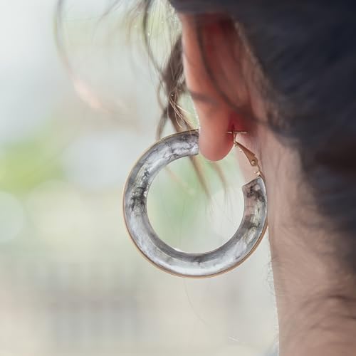 Chunky Gold Resin Hoop Earrings Leverback Statement Huggie Hoops Dangle Drop Dressy Earring Prom Festival Vacation Jewelry for Women - color: Black, size: Hoop