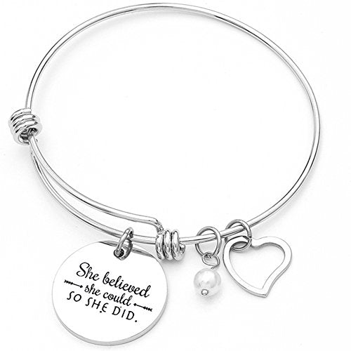 Jude Jewelers Stainless Steel Inspirational Encouragement Bracelet, She Believed She Could So She Did - color: Silver