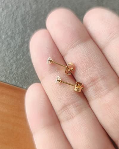 6Pairs 2mm/3mm Surgical Steel Hypoallergenic Piercing Studs, 20G 14K Real Gold Filled Tiny Stud Earrings Set for Multiple Hole Piercing (Cubic Zirconia, Pearl, Ball) - style: F : Cubic Zirconia, Gold, 3MM, 6 Pairs