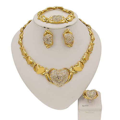 SYHOL Gold Jewelry Set 18K Gold Accessories for Women Jewelry Set Wedding Bridal Fashion Jewelry Sets Women Accessories Bracelets Earrings and Rings Sweetheart Gifts - color: Gold
