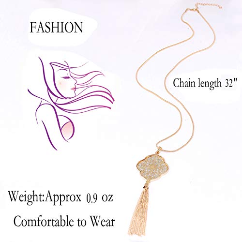 MOLOCH Long Necklaces For Woman Disk Circle Pendant Necklaces Tassel Fringe Necklace Set Statement Pendant - color: quatrefoil-shaped-gold