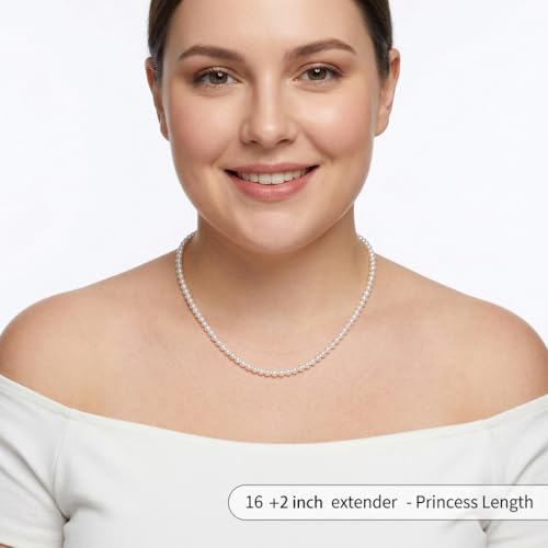 White Genuine Freshwater Cultured Pearl Necklace For Women And Men | Full Sizes from 3mm to 14mm Freshwater Pearls, AAA Grade & Above, A Love Gift Choice For Anniversaries And Birthdays - size: 3-4mm 16+2in