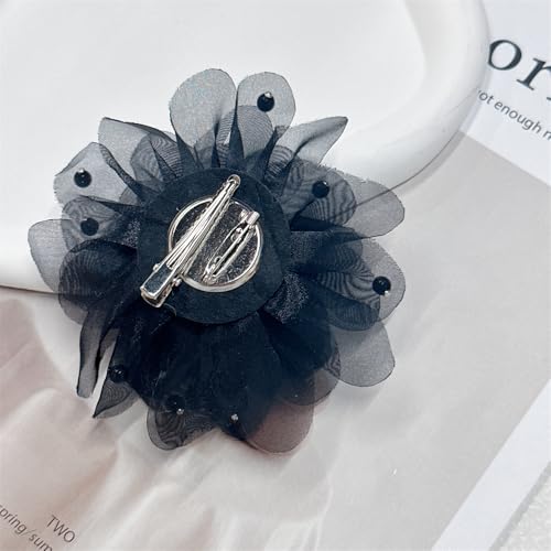 13cm/5in Beaded Mesh Flower Brooch Pin for Women Girls Dainty Round Shell Pearl Ball Beads Camellia Peony Flowers Brooches Lapel Hair Pins Elegant Wedding Anniversary Accessories Jewelry - color: Black
