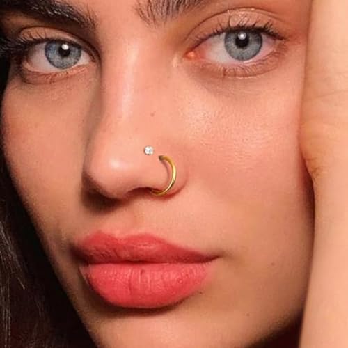 Incaton 18G Threadless Flat Back Stud Earrings For Women Men, 316L Surgical Steel Hypoallergenic Push in Nose Studs CZ Nose Nostril Tragus Helix Labret Studs Lip Rings Piercing Jewelry - color: 3 HOOP + 4 STUD GOLD