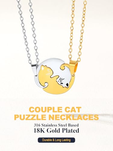 U7 Cat Pendant Necklace for Women Stainless Steel Cute Kitty Cat Jewelry Gift - style: 02-Round Cat Set-Gold+Steel