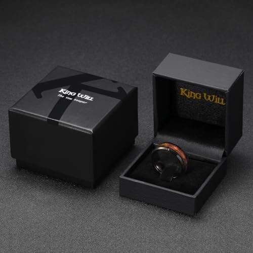 King Will Mens Galaxy Tungsten Wedding Band | 6mm/8mm, Beveled Edge, Comfort Fit, Durable, Sandstone Opal Inlay Polished, Everyday Wear - color: Black&Orange Sand
