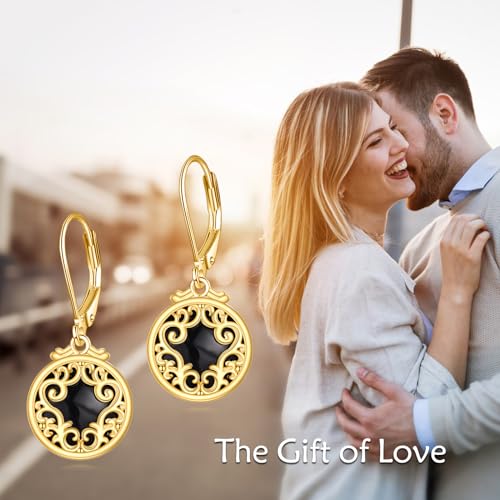 Sterling Silver Black Onyx Earrings for Women 18K Yellow Gold Plated Jewelry Gifts - style: Filigree Round 2