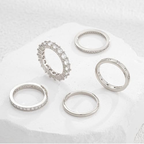 Gold Rings for Women Non Tarnish, 14k Gold Plated Dainty Stacking Cubic Zirconia Thumb Rings, Gold Knuckle Women Rings Set Jewelry Size 5-10 - color: silver
