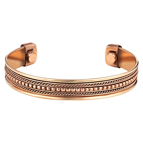 Aheli Indian Three Metal Copper Brass Peace Healing Chakra Yoga Meditation Mantra Jewelry Adjustable Cuff Bracelet Gift for Women and Men