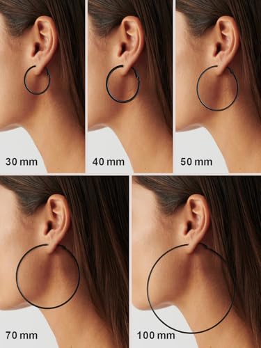 FOCALOOK 14K Gold Plated Lightweight Large Hoops| 2mm Thin Hoop Earrings for Women 30/40/50/70/100mm - color: 01.Black, size: 40mm
