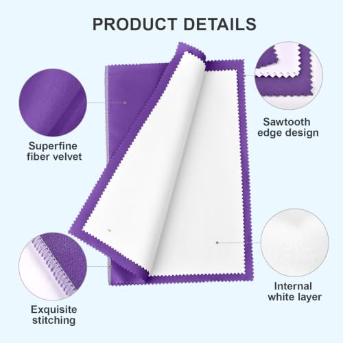 SEVENWELL Silver Polishing Cloth, 2PCS Large Jewelry Cleaning Cloths | Dual-Layer Cleaning, Large 10" × 12", Reusable, Removes Tarnish, Restores Shine, For Sterling Silver, Gold & Platinum - color: Dark Purple