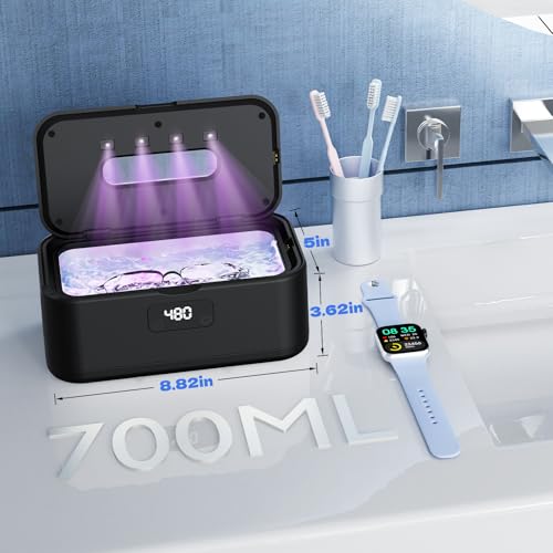 Ultrasonic Jewelry Cleaner, 50Khz Jewelry Cleaner Ultrasonic Machine for Jewelry, Eyeglasses, Rings, Watch Strap, Dentures, 24oz - 304 Stainless Steel Tank, Digital Timer, 5 Cleaning Modes - color: Black