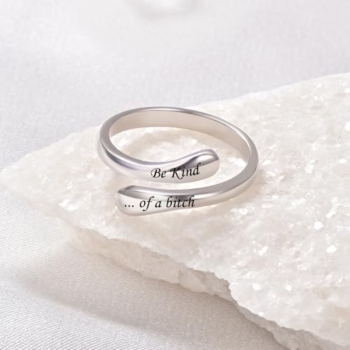 Fookduoduo 925 Sterling Silver Ring Inspirational Jewelry adjustable Wrap Open Rings for Women - style: Be Kind