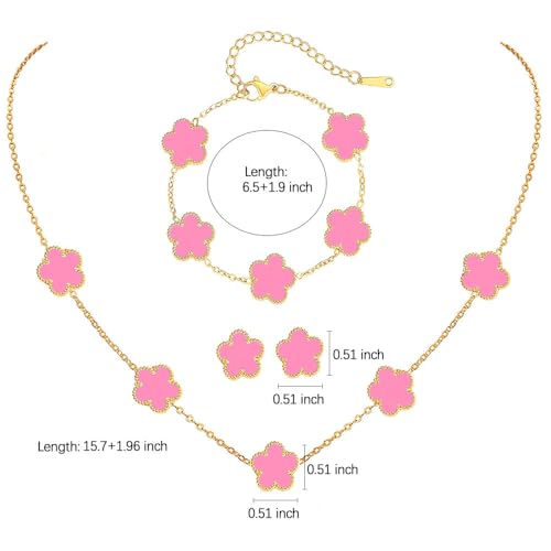 FLY FEI 18K Gold-Plated Four Leaf Clover Bracelet for Women,Adjustable lucky Bracelet Set Jewelry Gift-Hypoallergenic Charm for Birthdays, Wellness & Daily Wear - color: style07-pink set(3pcs)