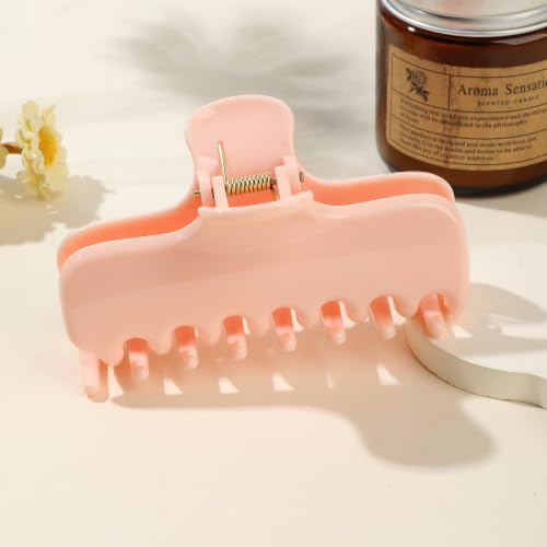 Ivyu 4-Inch Large Rounded Rectangle Hair Claw Clip for Women, Strong Hold | Smooth rounded teeth and a strong spring provide a secure hold for full updos on fine to medium hair. - color: Light pink