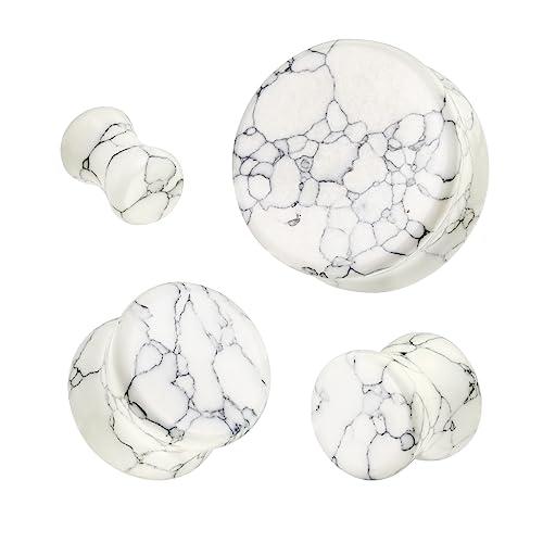 White Howlite Organic Stone Ear Plugs Gauges Sold in Pairs - style: 16mm- 5/8 inch