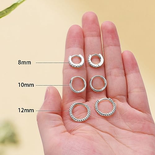 micuco 3 Pairs Small Gold Hoop Huggie Earrings Set for Women Men Tendy | 14K Gold Plated Small Huggie Hoop Earrings for Men, Tiny Cartilage Hypoallergenic Earring Set - style: D# CZ silver 8-10-12mm