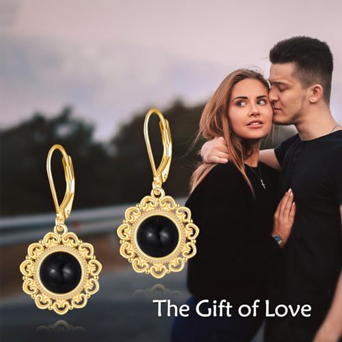 Sterling Silver Black Onyx Earrings for Women 18K Yellow Gold Plated Jewelry Gifts - style: Filigree Round