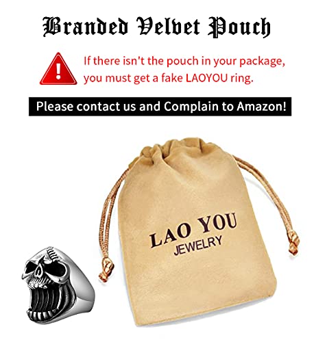 LAOYOU Skull Ring for Men | Mens Stainless Steel Vintage Skull Bottle Opener Rings, Big Solid Heavy Gothic Biker Ring Christmas Halloween Jewelry Gifts