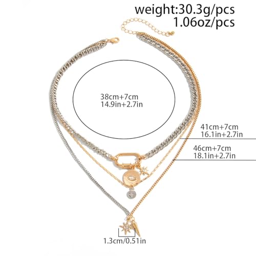 Gold Layered Necklace for Women Chunky Stacked Chain Link Paperclip Evil Eye Necklace Trendy Punk Jewelry - color: Silver B