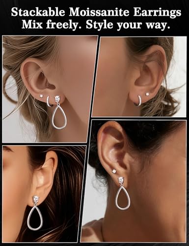 Mossanite 925 Sterling Silver Pendant and Earring Set Hypoallergenic Silver Earrings - color: 18K White Gold