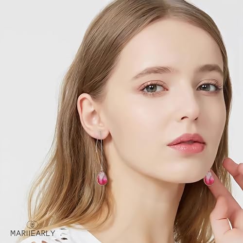 Aquamarine Green Gradient Quartz Teardrop Earrings Gold Plated Transmittance Quartz Drop Dangle Earring For Women Girls Personalized Handmade Jewelry Earrings - color: Pink