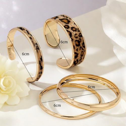 COLORFUL BLING Metal Punk Leopard Print Bangle Bracelet for Women Wide Chunky Gold Stackable Wrapped Open Cuff Bracelets Wristband Statement Jewelry - style: style 10
