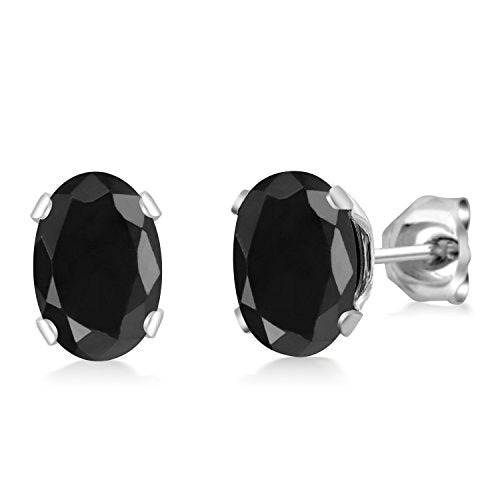 Gem Stone King Oval Gemstone Birthstone Stud Earrings for Women Men | Oval Cut 7X5MM | Fine Jewelry Gifts for Mom Dad Wife Him Her - style: Black Sapphire, September