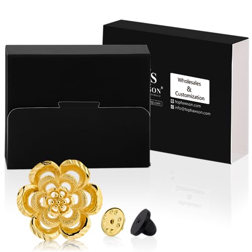 18K Gold Tone lapel Pins Brooch for Men Suit, Metal Flower Brooch Pins for Women, Mens Suit Accessories on Wedding Birthday Anniversary Father's Day. - color: flower