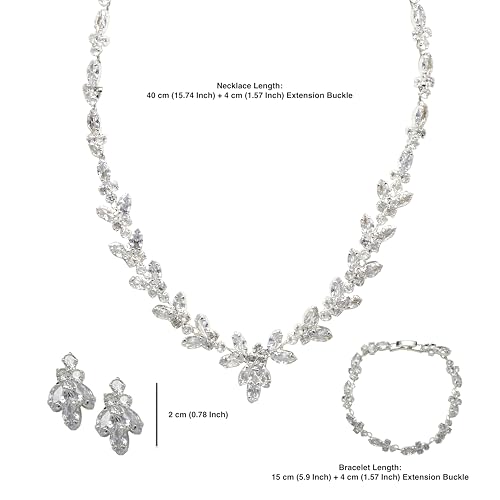 Bride Jewelry Set Silver Crystal Wedding Necklace Earrings Bracelet Set - Bridal Rhinestone Brass Pendant Accessories for Women and Bridesmaids - style: Jewelry Set 02