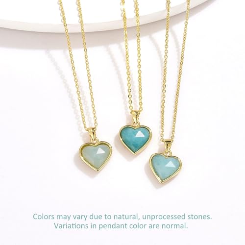 KissYan Healing Crystal Necklace, 14K Gold Plated Natural Stone Pendant Necklace Reiki Quartz Amethyst Citrine Gemstone Spiritual Jewelry Gifts for Women Girls - color: B-Amazonite-Heart