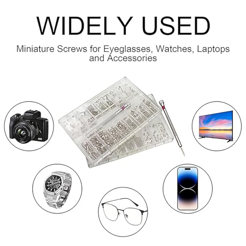 500-Piece Silver Micro Screw Repair Kit 18-Size Stainless Steel Tiny Screws with Screwdriver for Glasses, Watches, Jewelry & Electronics