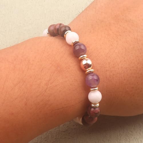 KSQS Healing Stone Bead Bracelet for Women, Natural Gemstones Balance Protection Bracelet, Spiritual Crystal Beads Bracelet Anxiety Relief with Meaning Card - color: Harmony