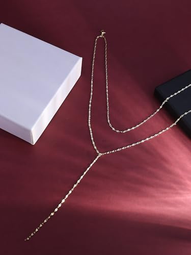Gold Lariat Necklace for Women Layered Y Long Necklace Stainless Steel Choker Necklace Statement Necklaces Daily Prom Trendy Jewelry Gift for Women - color: Gold1