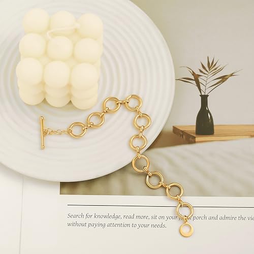 PEARLADA 18k Gold Plated Chain Layerd Bracelet Coin Charm Toggle Bracelet Trendy Cubic Zirconia Jewelry - color: Circle