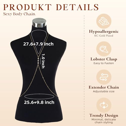 Gold Body Chain for Women, Adjustable Layered Beach Bikini Jewelry | Belly Chain, Waist Chain, Sexy Body Jewelry, Adjustable Fit, Back Chain, Beach Vacation, Festival & Concert - color: Gold-8