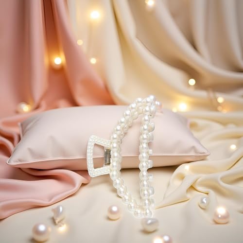 1Pc White Large Hair Clip for Thick Hair, Girls Claw,Big Hair Clips Hair Claws for Thin, Hair Claws Clips For Hair,Faux Pearl Claw Clips,Neutral Hair Clips Large Jaw Clip
