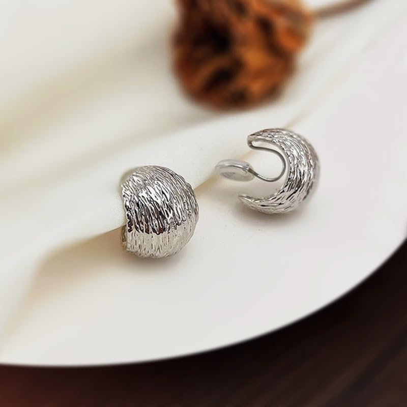 Clip On Hoop Earrings for Women Not Pierced Gold Silver Large Chnky Square Twisted Comfortable Coil Hoop Clip On Earrings - color: Textured Silver