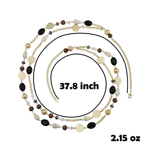 Bocar Long Necklaces for Women Trendy, Boho Layered Crystal Beaded Collar Necklaces for Women, Fashion Statement Necklaces Jewelry - color: Black