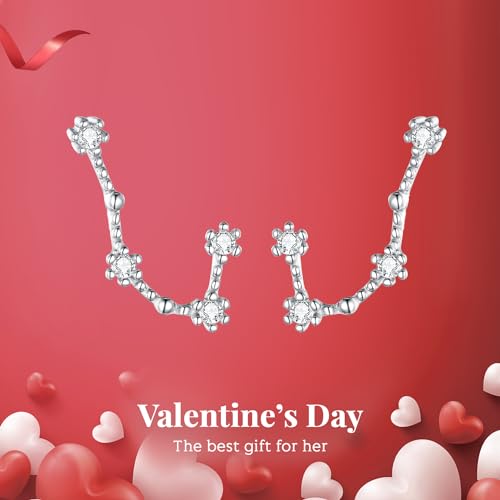 925 Sterling Silver CZ Horoscope Zodiac 12 Constellation Astrology Ear Crawler Post Earrings Gift for Mom Women Mothers Day/Valentines Day/Birthday/Christmas/Anniversary - style: Gemini (May 21 - Jun 20)
